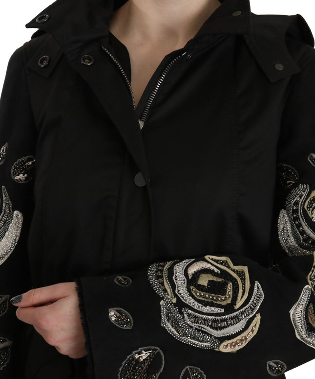 John Richmond Floral Sequined Beaded Hooded Jacket Coat