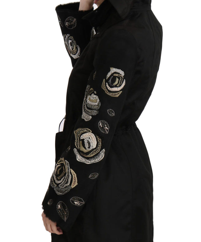 John Richmond Floral Sequined Beaded Hooded Jacket Coat