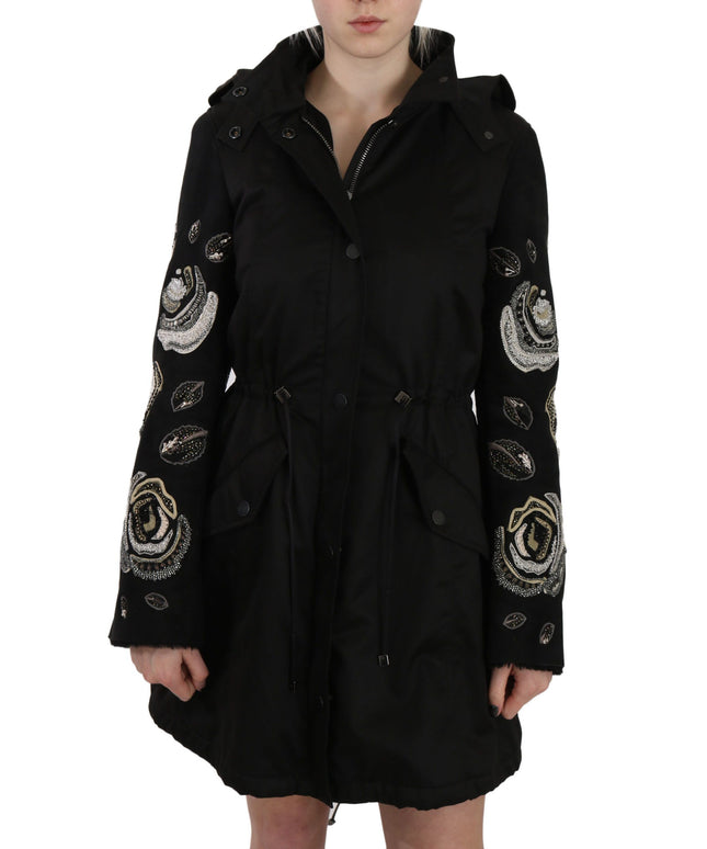 John Richmond Floral Sequined Beaded Hooded Jacket Coat