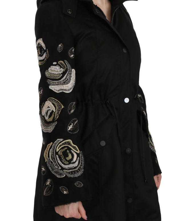 John Richmond Floral Sequined Beaded Hooded Jacket Coat