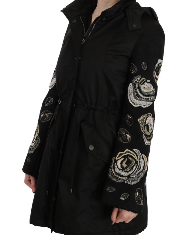 John Richmond Floral Sequined Beaded Hooded Jacket Coat