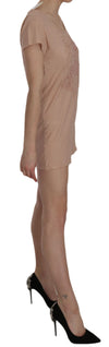 PINK MEMORIES Pink Lace Short Sleeve Shift Mini Dress