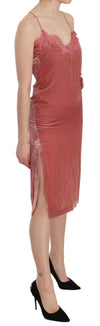 PINKO Pink Lace Spaghetti Strap Side Slit Shift Midi Dress