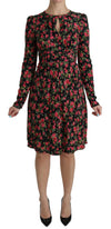 Dolce & Gabbana Black Floral Longsleeve Knee Length Dress
