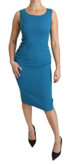 Dolce & Gabbana Blue Bodycon Sheath Knee Length Wool Dress