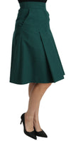 Dolce & Gabbana Green Pleated A-line High Waist CottonSkirt