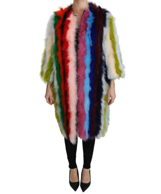Dolce & Gabbana Multicolor Turkey Feather Cape Fur Coat