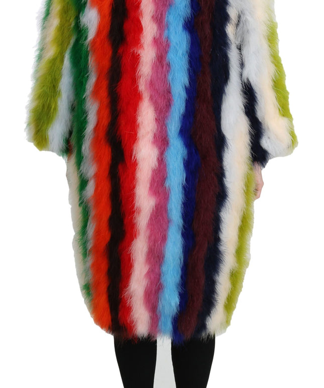 Dolce & Gabbana Multicolor Turkey Feather Cape Fur Coat