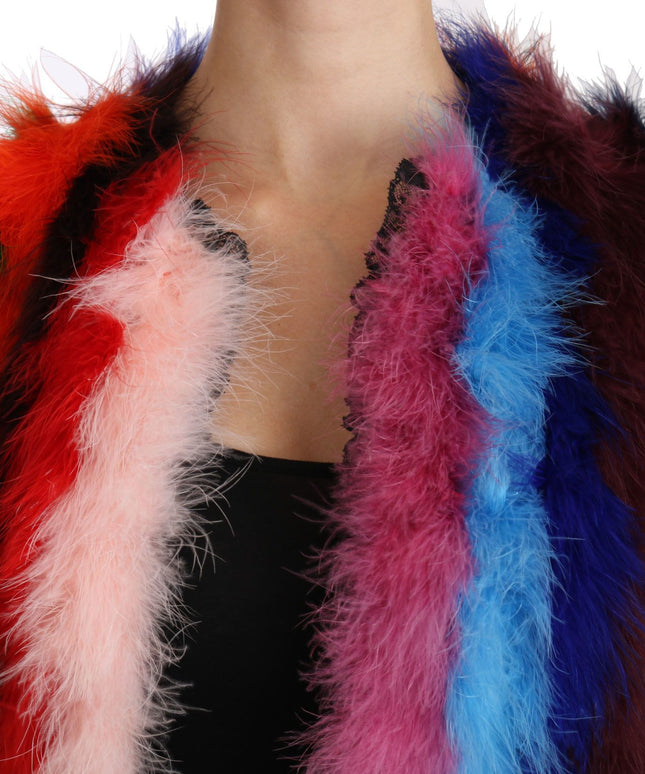 Dolce & Gabbana Multicolor Turkey Feather Cape Fur Coat