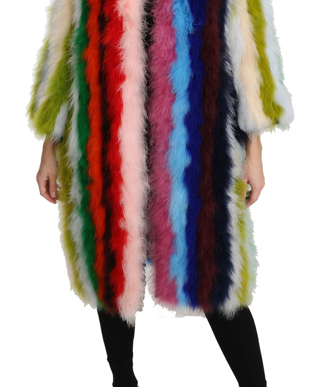 Dolce & Gabbana Multicolor Turkey Feather Cape Fur Coat