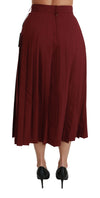 Dolce & Gabbana Red High Waist Pleated Maxi Wool Skirt