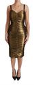 Dolce & Gabbana Gold Metallic Stretch Bodycon Ruched Dress
