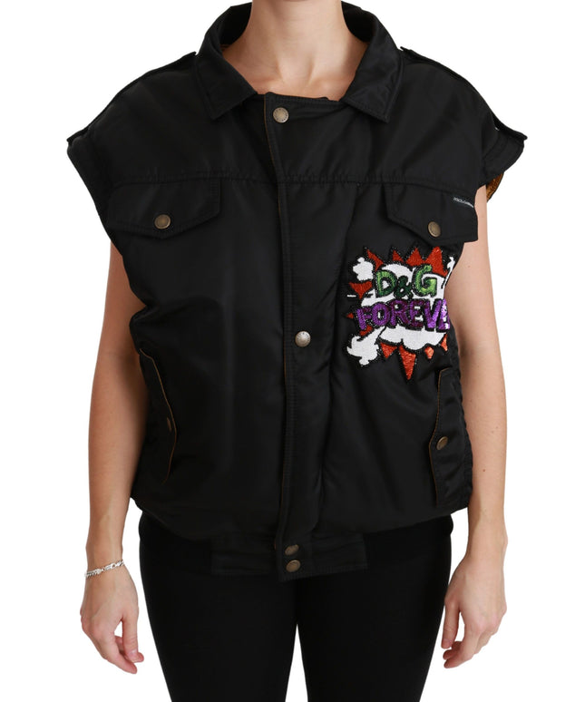 Dolce & Gabbana Black Queen Crown Sequined Bomber Jacket