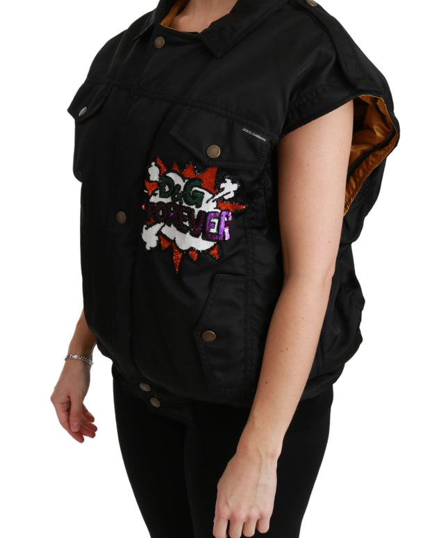 Dolce & Gabbana Black Queen Crown Sequined Bomber Jacket