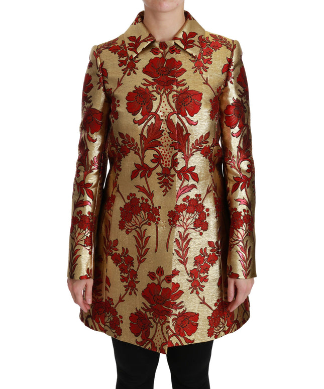 Dolce & Gabbana Red Gold Floral Brocade Cape Coat Jacket