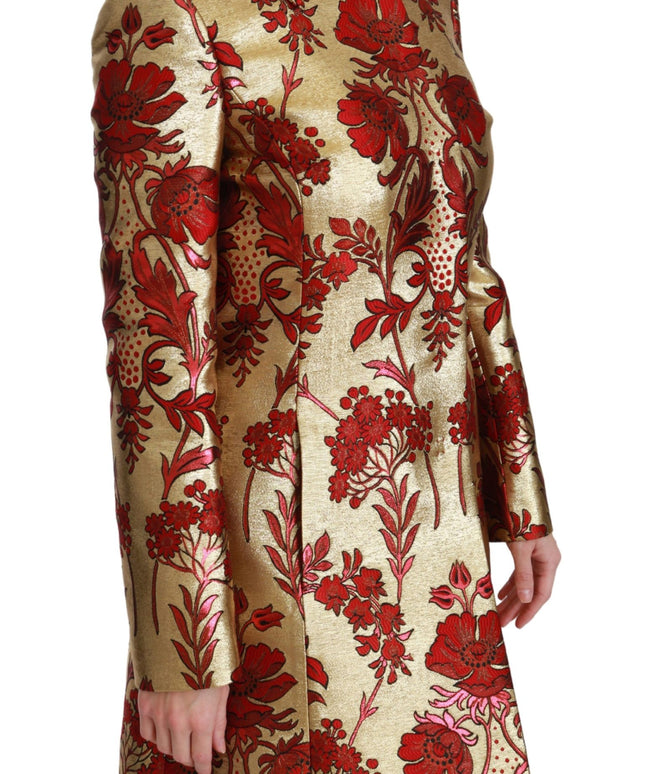 Dolce & Gabbana Red Gold Floral Brocade Cape Coat Jacket