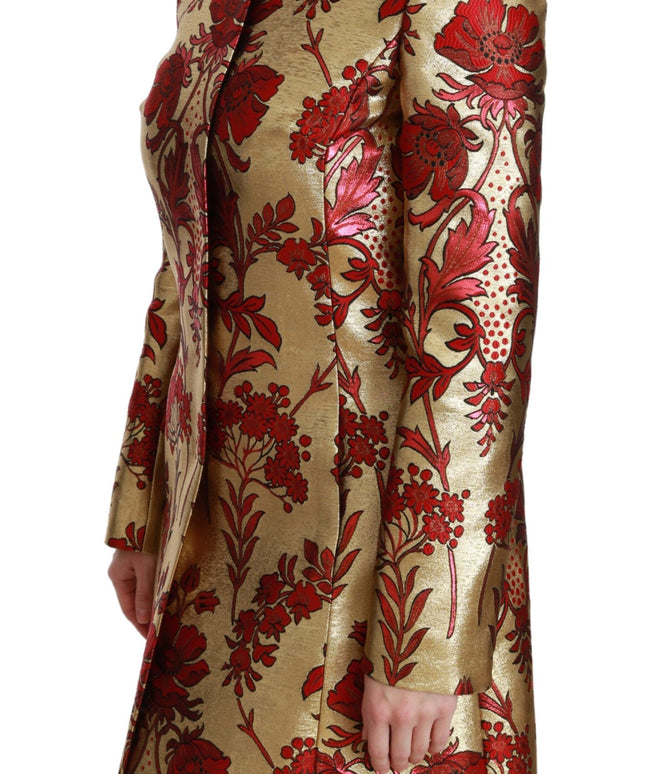 Dolce & Gabbana Red Gold Floral Brocade Cape Coat Jacket