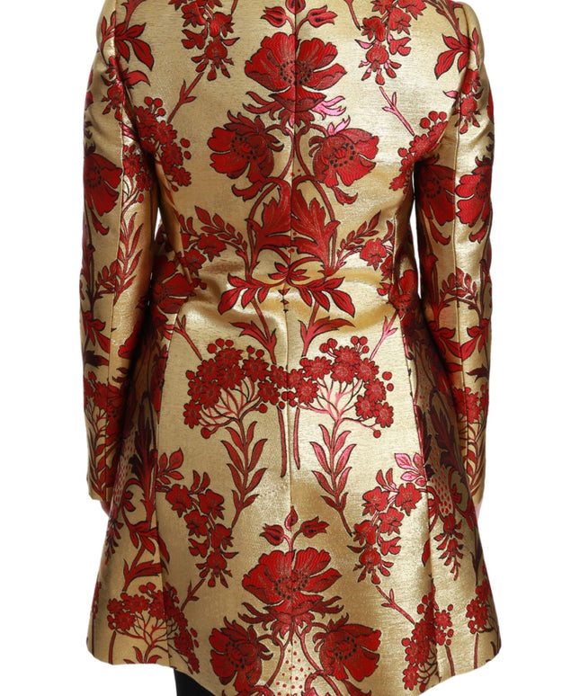 Dolce & Gabbana Red Gold Floral Brocade Cape Coat Jacket