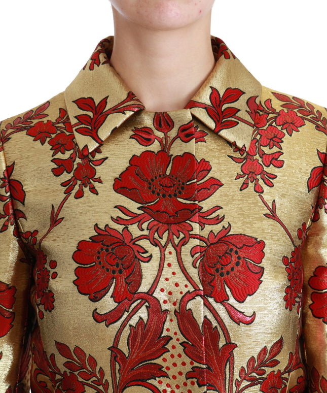 Dolce & Gabbana Red Gold Floral Brocade Cape Coat Jacket
