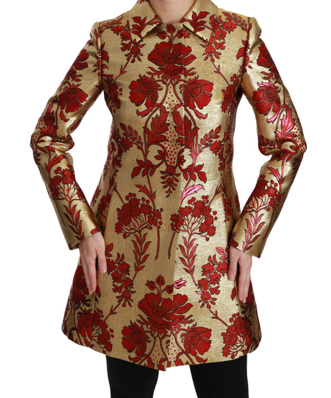 Dolce & Gabbana Red Gold Floral Brocade Cape Coat Jacket