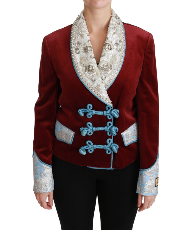 Dolce & Gabbana Red Velvet Baroque Crystal Blazer Jacket