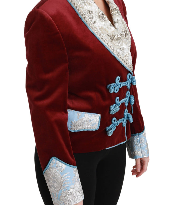 Dolce & Gabbana Red Velvet Baroque Crystal Blazer Jacket