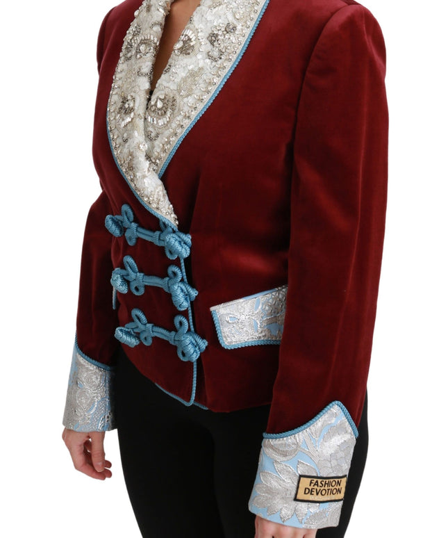 Dolce & Gabbana Red Velvet Baroque Crystal Blazer Jacket