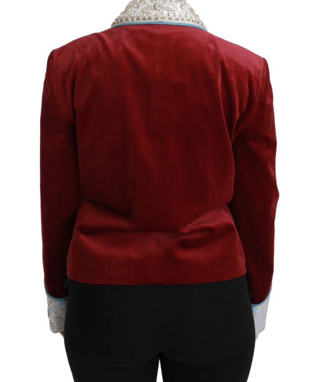 Dolce & Gabbana Red Velvet Baroque Crystal Blazer Jacket