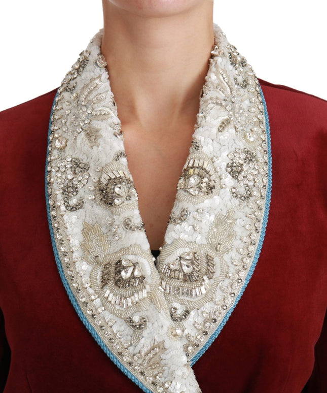 Dolce & Gabbana Red Velvet Baroque Crystal Blazer Jacket