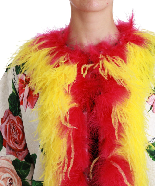 Dolce & Gabbana White Floral Coat Capte Fur Roses Jacket