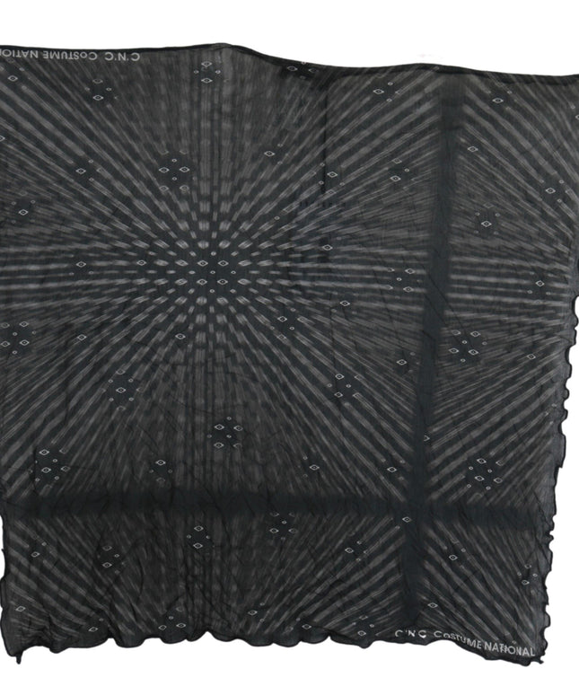 Costume National Black Gray Viscose Foulard Branded Scarf