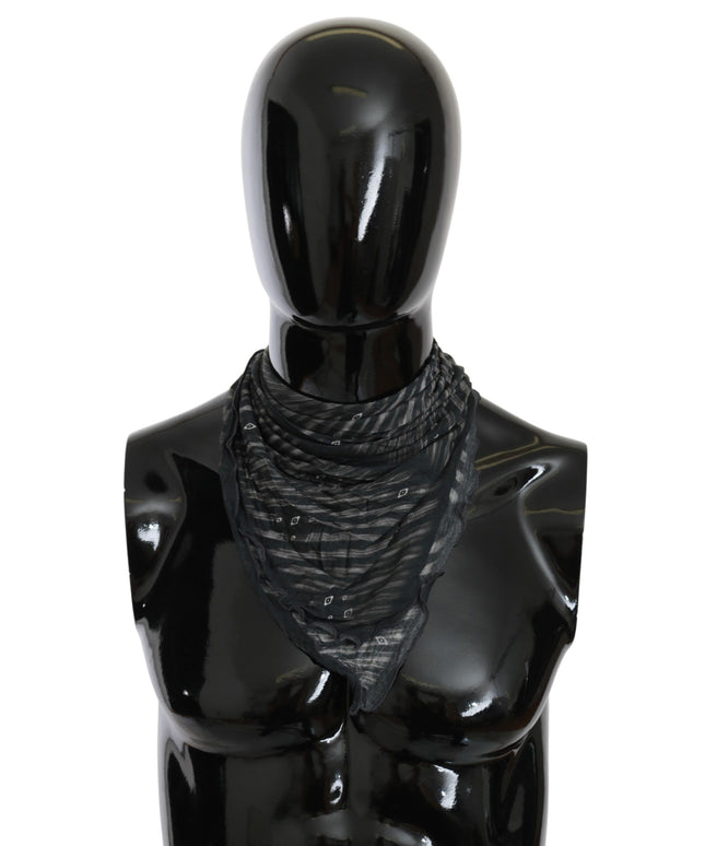 Costume National Black Gray Viscose Foulard Branded Scarf