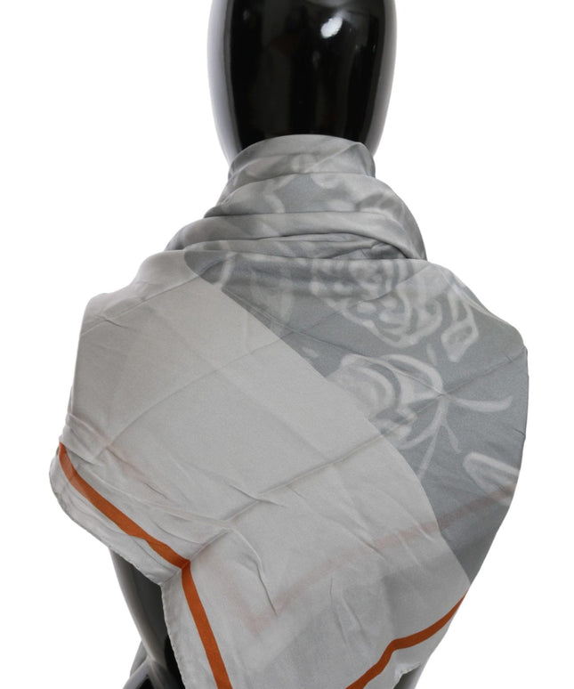 Costume National Gray Orange Silk Floral Foulard Wrap Scarf