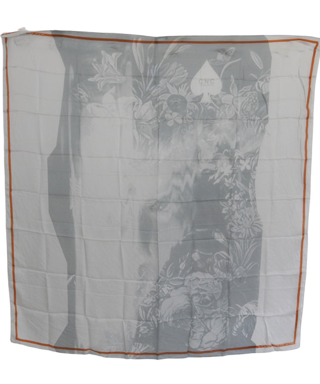 Costume National Gray Orange Silk Floral Foulard Wrap Scarf