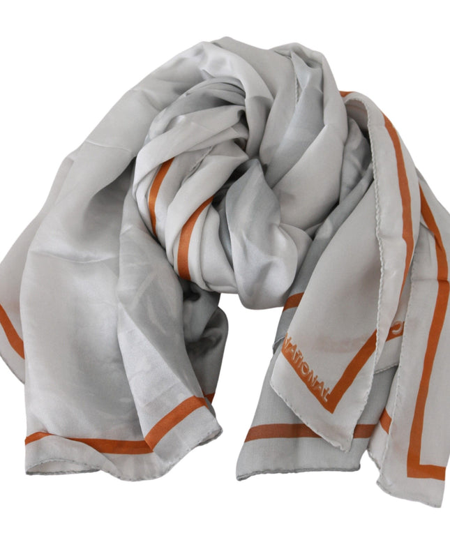 Costume National Gray Orange Silk Floral Foulard Wrap Scarf