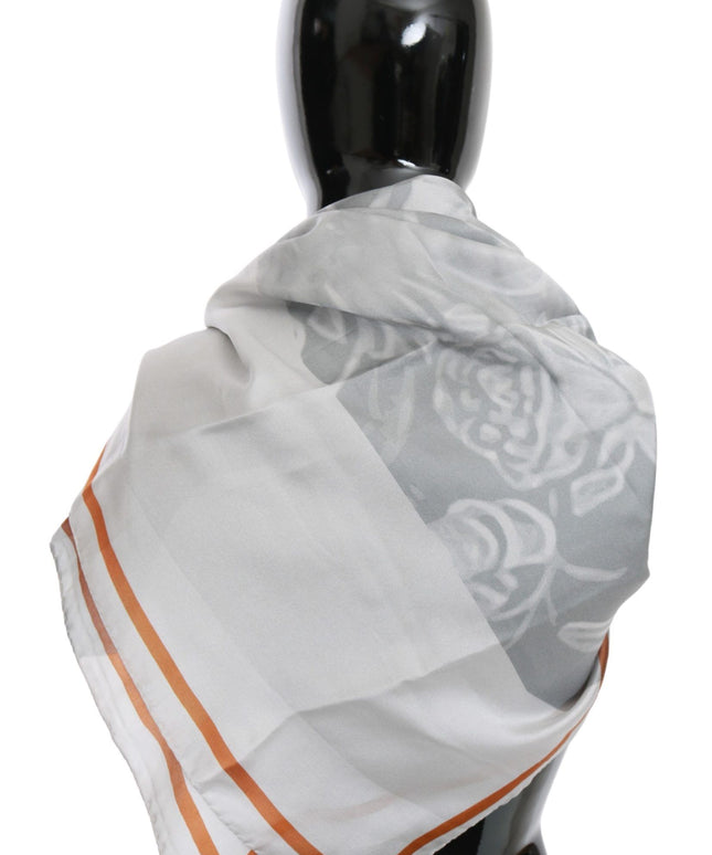 Costume National Gray Red Silk Shawl Foulard Wrap Scarf