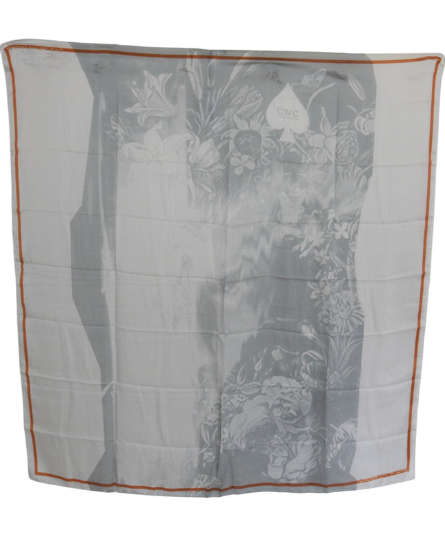 Costume National Gray Red Silk Shawl Foulard Wrap Scarf