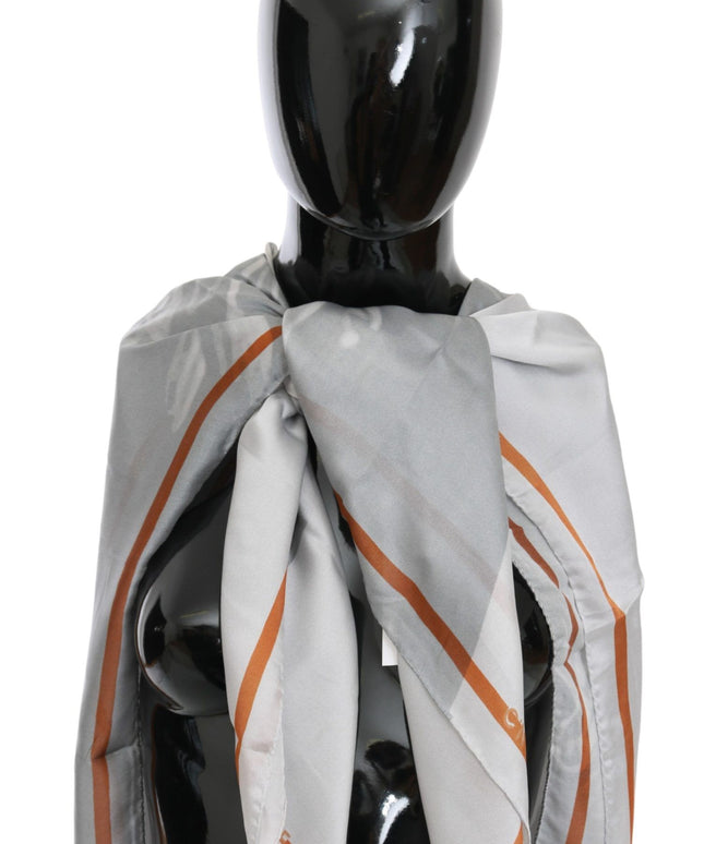 Costume National Gray Red Silk Shawl Foulard Wrap Scarf