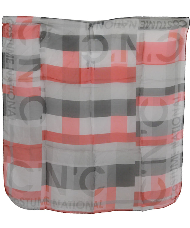 Costume National Red 100% Silk Branded Gray Scarf
