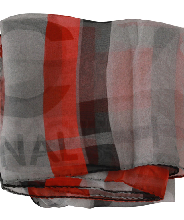 Costume National Red 100% Silk Branded Gray Scarf