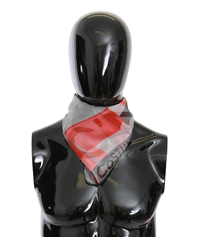 Costume National Red 100% Silk Branded Gray Scarf
