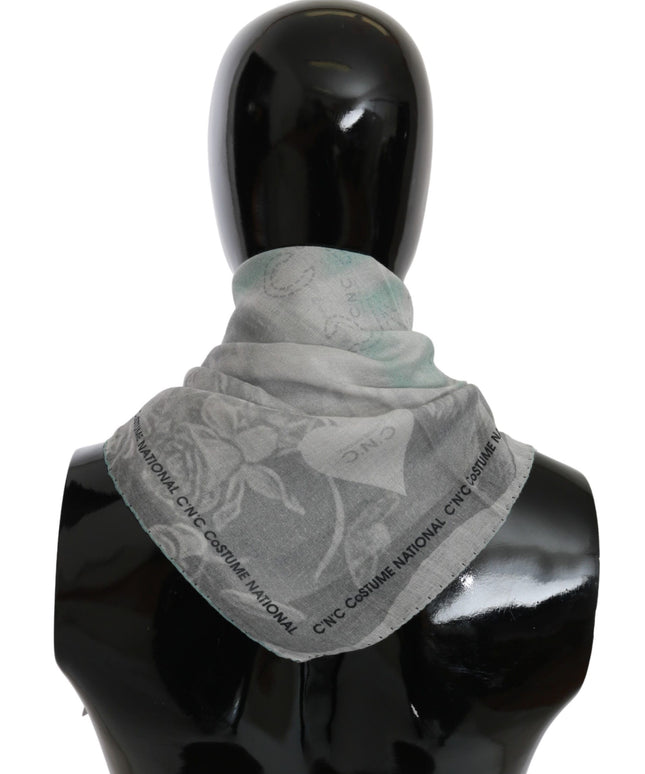 Costume National Gray Silk Shawl Foulard Wrap Scarf