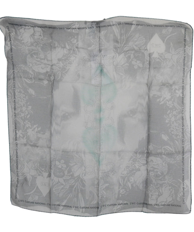 Costume National Gray Silk Shawl Foulard Wrap Scarf