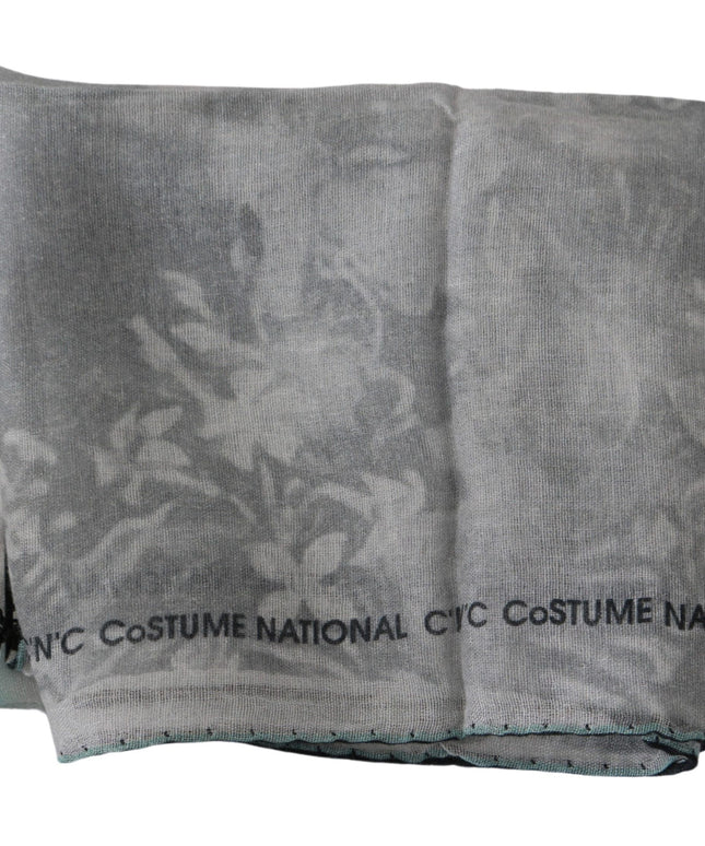 Costume National Gray Silk Shawl Foulard Wrap Scarf