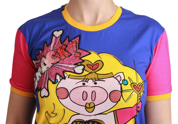 تي شيرت قطني بطبعة PIG SUPERGIRL بنفسجي من Dolce &amp; Gabbana