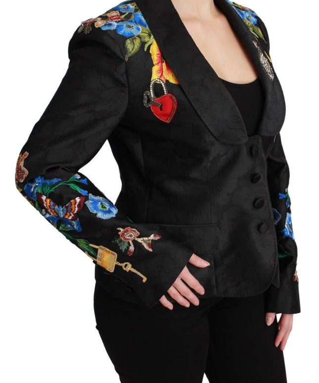 Dolce & Gabbana Black Brocade Crystal Blazer Jacket