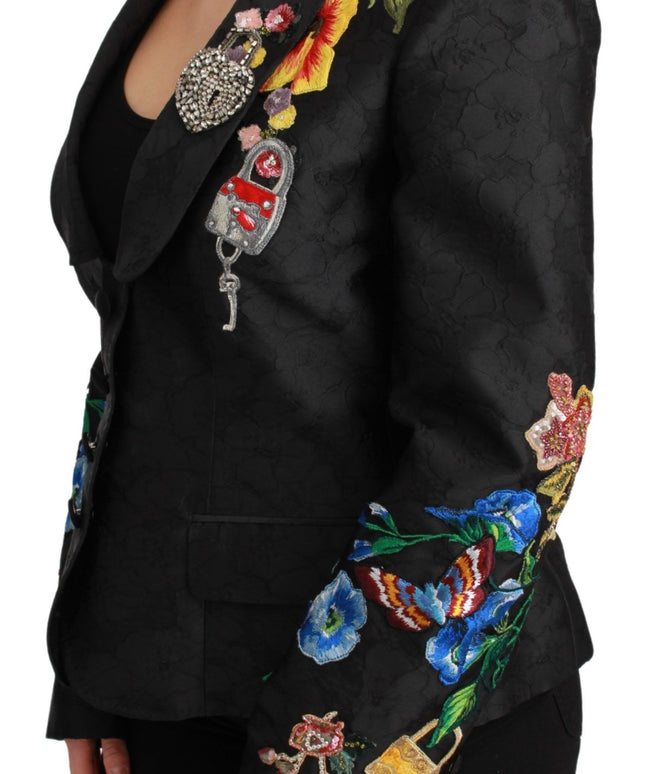 Dolce & Gabbana Black Brocade Crystal Blazer Jacket