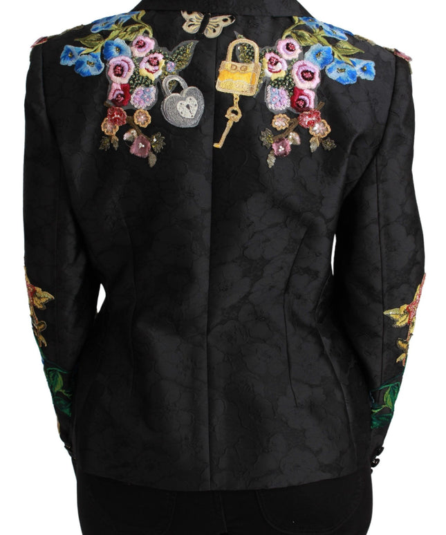 Dolce & Gabbana Black Brocade Crystal Blazer Jacket