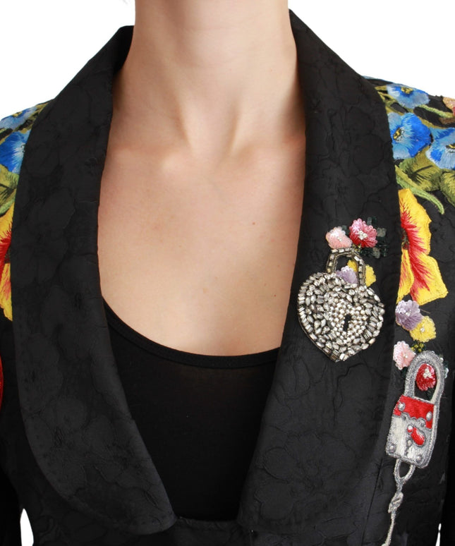 Dolce & Gabbana Black Brocade Crystal Blazer Jacket