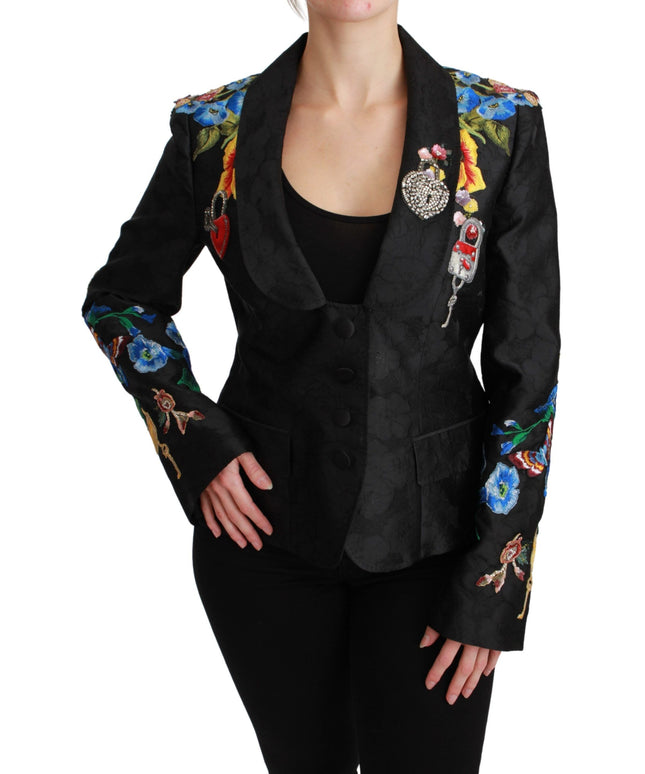 Dolce & Gabbana Black Brocade Crystal Blazer Jacket